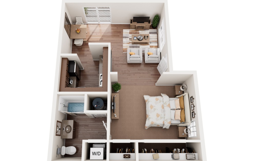 A1-A - 1 bedroom floorplan layout with 1 bath and 468 square feet.