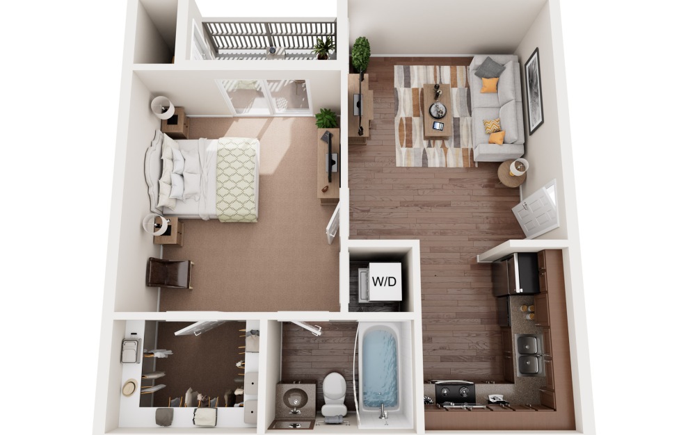 A3 - 1 bedroom floorplan layout with 1 bath and 524 square feet.