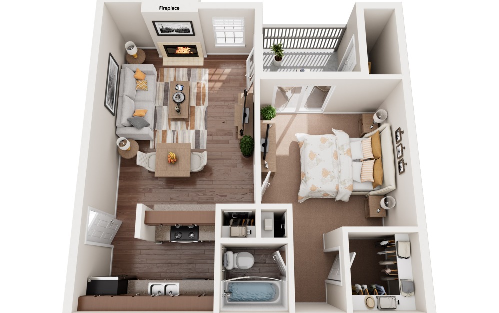 A4 - 1 bedroom floorplan layout with 1 bath and 572 square feet.