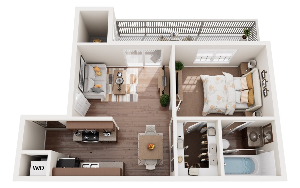 A5-A - 1 bedroom floorplan layout with 1 bathroom and 581 square feet