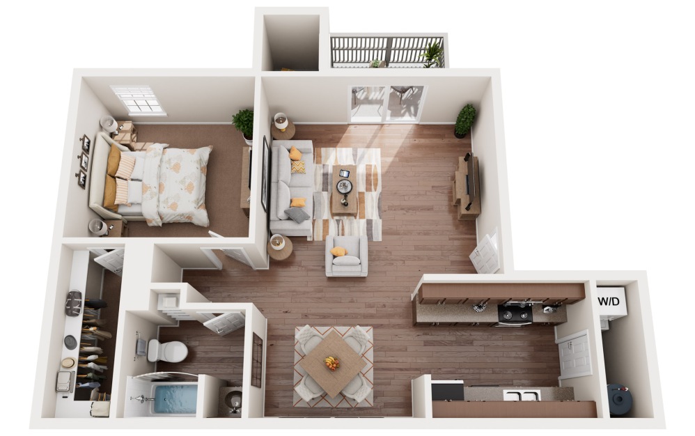 A6 - 1 bedroom floorplan layout with 1 bathroom and 651 square feet