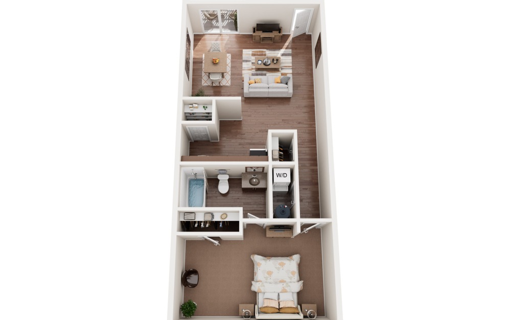 A7 - 1 bedroom floorplan layout with 1 bathroom and 680 square feet