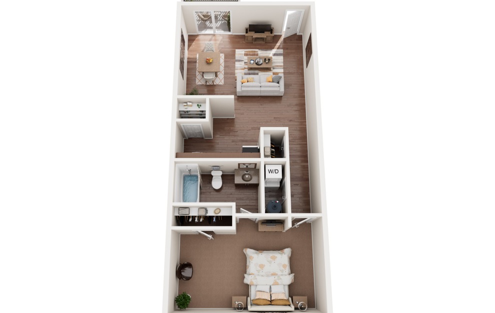 A7 - 1 bedroom floorplan layout with 1 bath and 680 square feet.