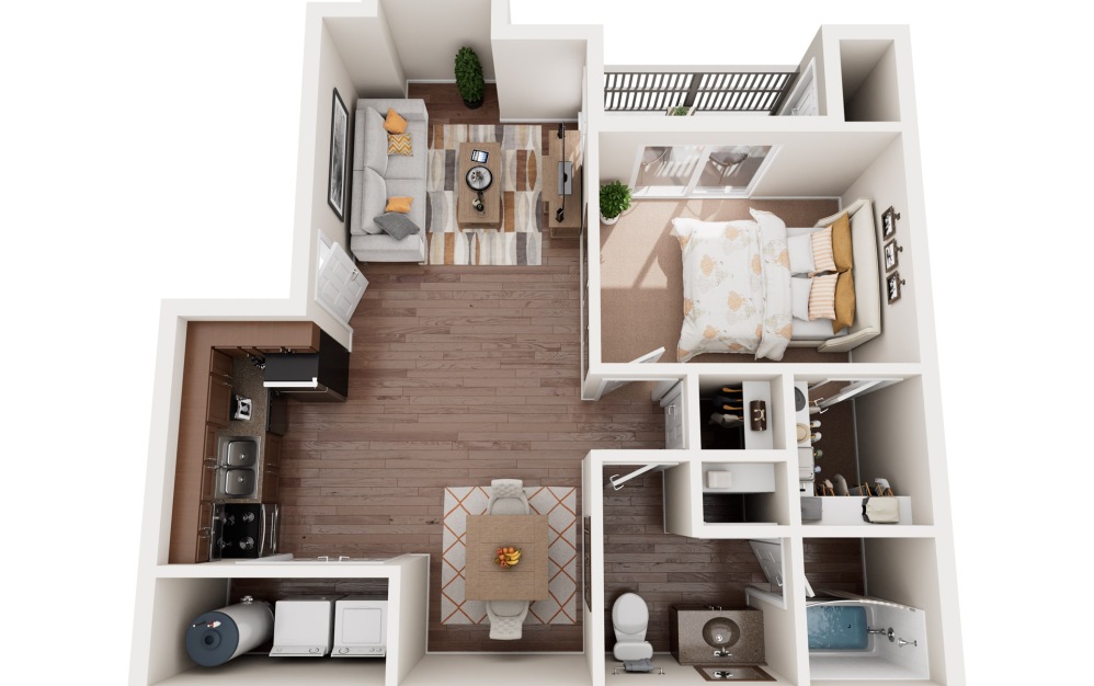 A8 - 1 bedroom floorplan layout with 1 bathroom and 763 square feet