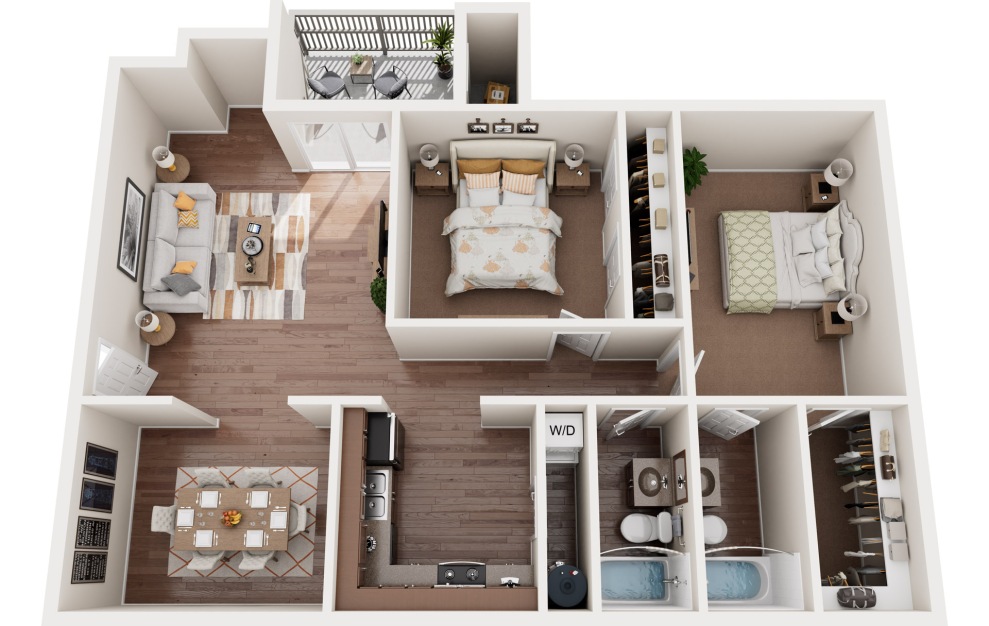 B4 - 2 bedroom floorplan layout with 2 baths and 1036 square feet.